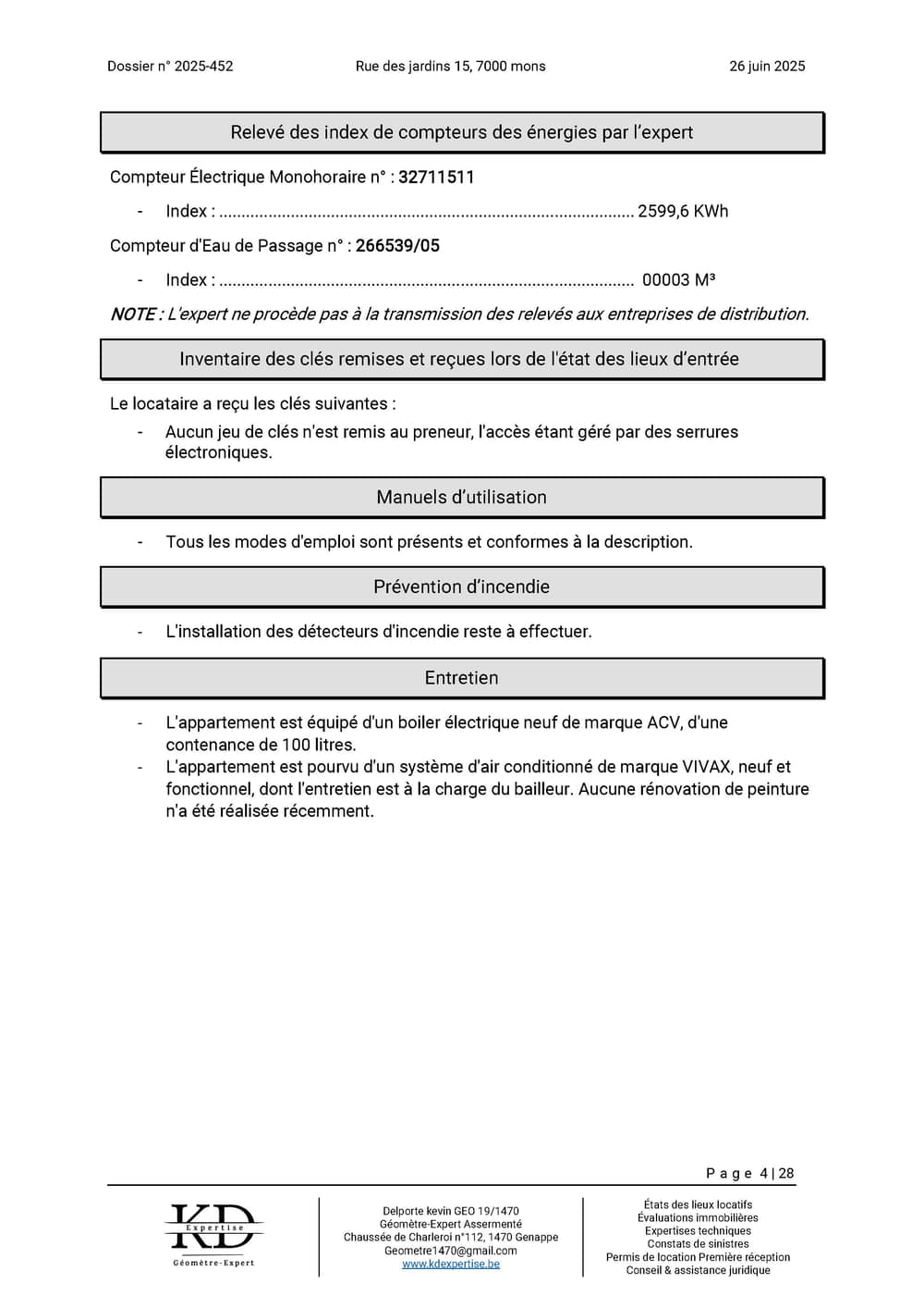 Exemple de rapport d'état des lieux KD Expertise – page 4 sur 28