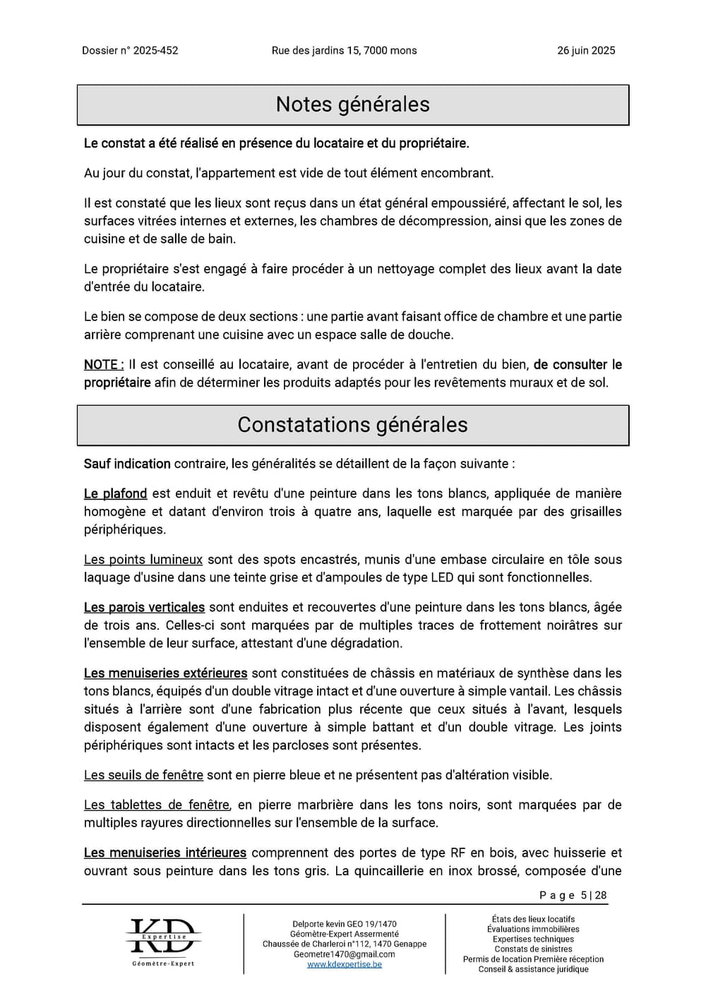 Exemple de rapport d'état des lieux KD Expertise – page 5 sur 28