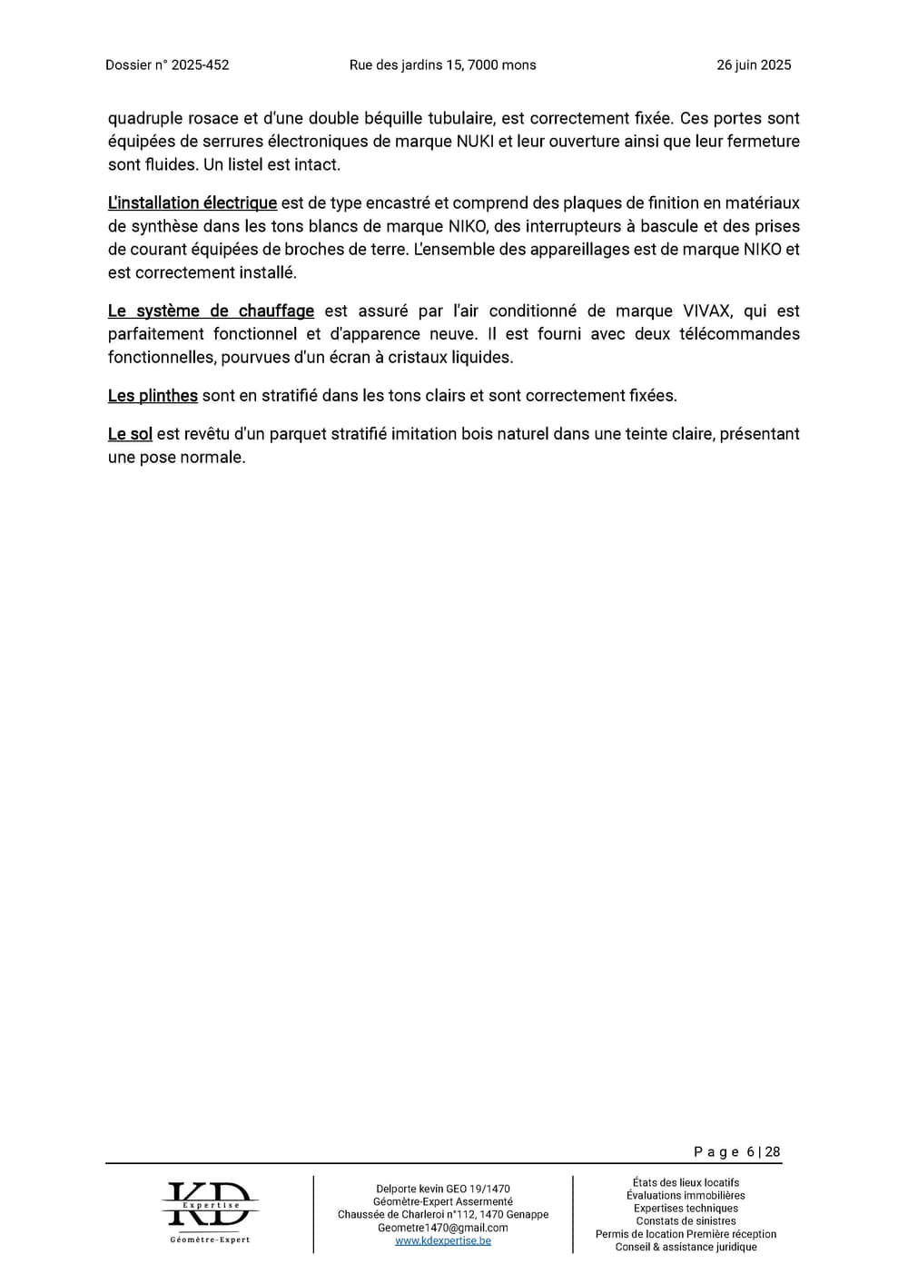 Exemple de rapport d'état des lieux KD Expertise – page 6 sur 28