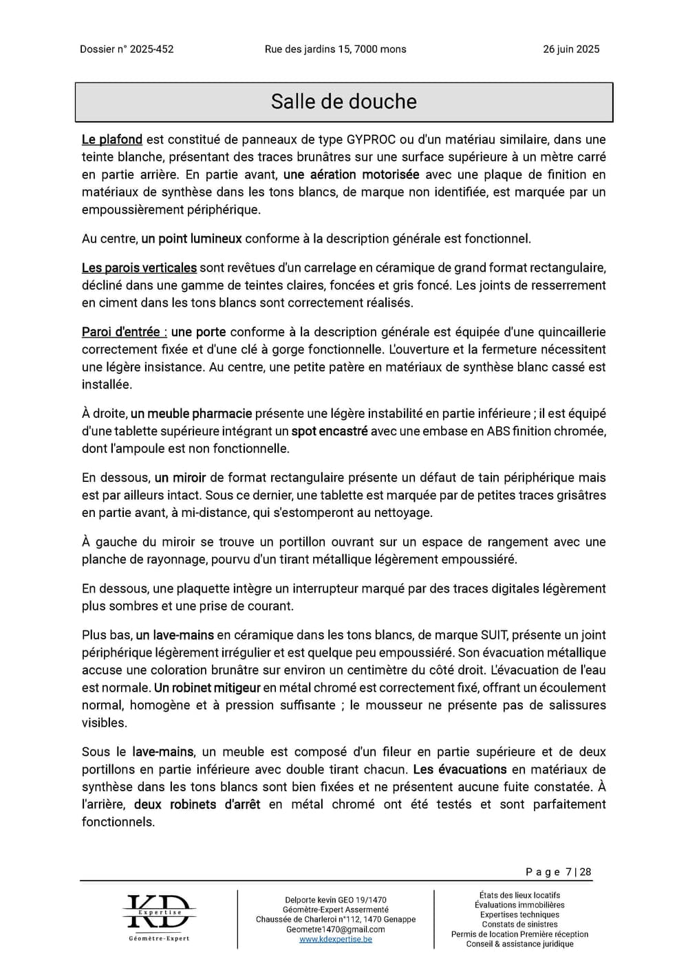 Exemple de rapport d'état des lieux KD Expertise – page 7 sur 28