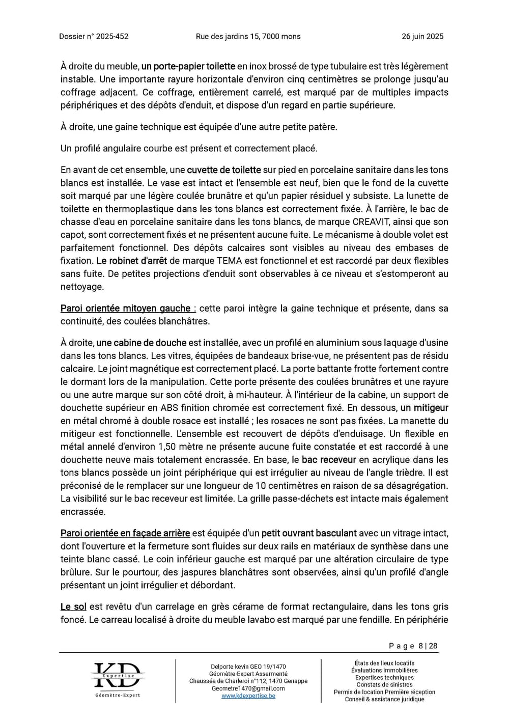 Exemple de rapport d'état des lieux KD Expertise – page 8 sur 28
