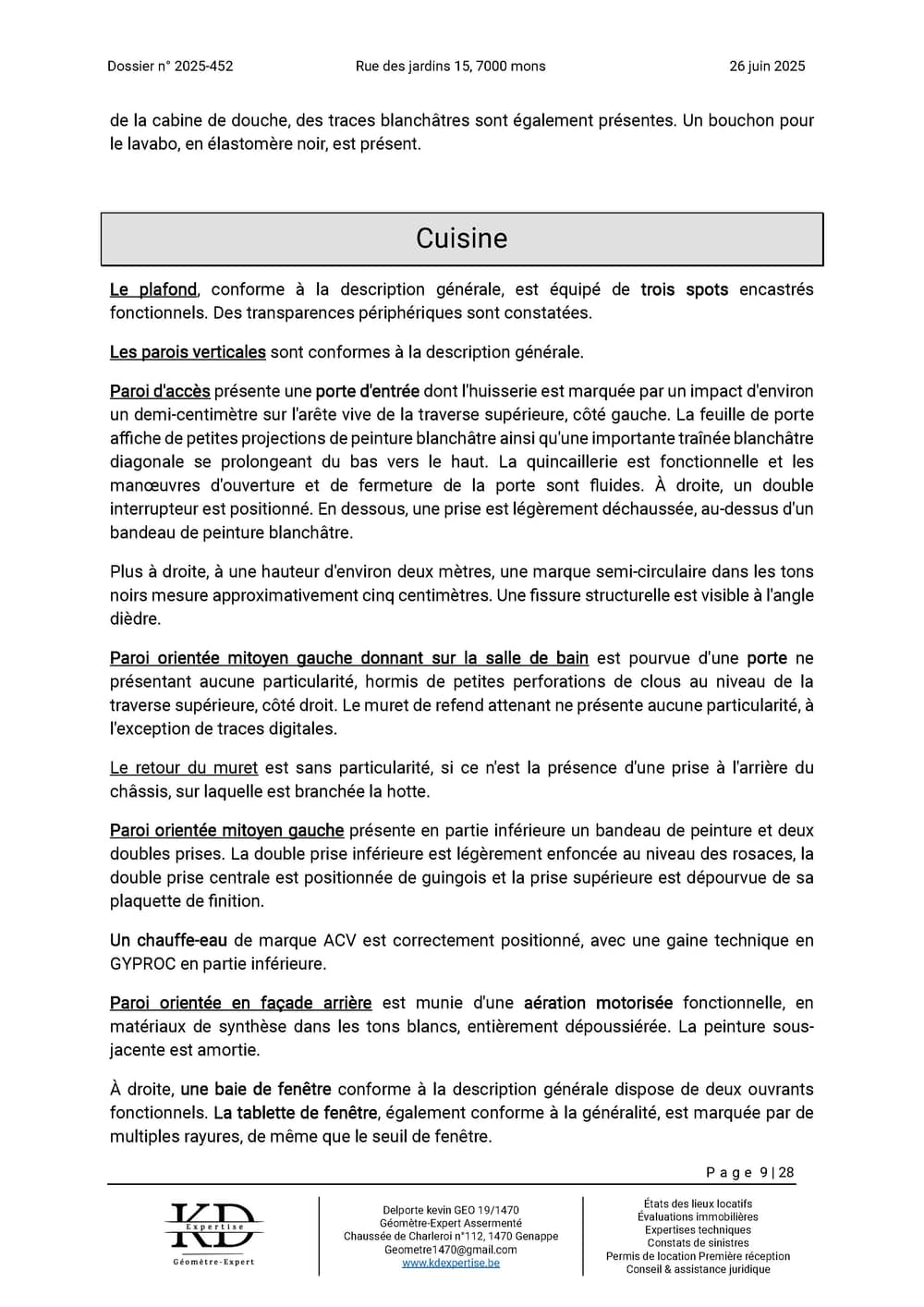 Exemple de rapport d'état des lieux KD Expertise – page 9 sur 28