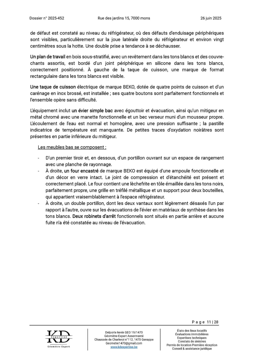 Exemple de rapport d'état des lieux KD Expertise – page 11 sur 28