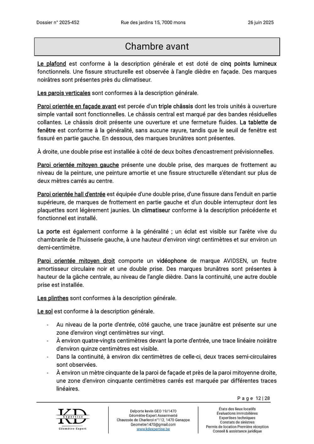 Exemple de rapport d'état des lieux KD Expertise – page 12 sur 28