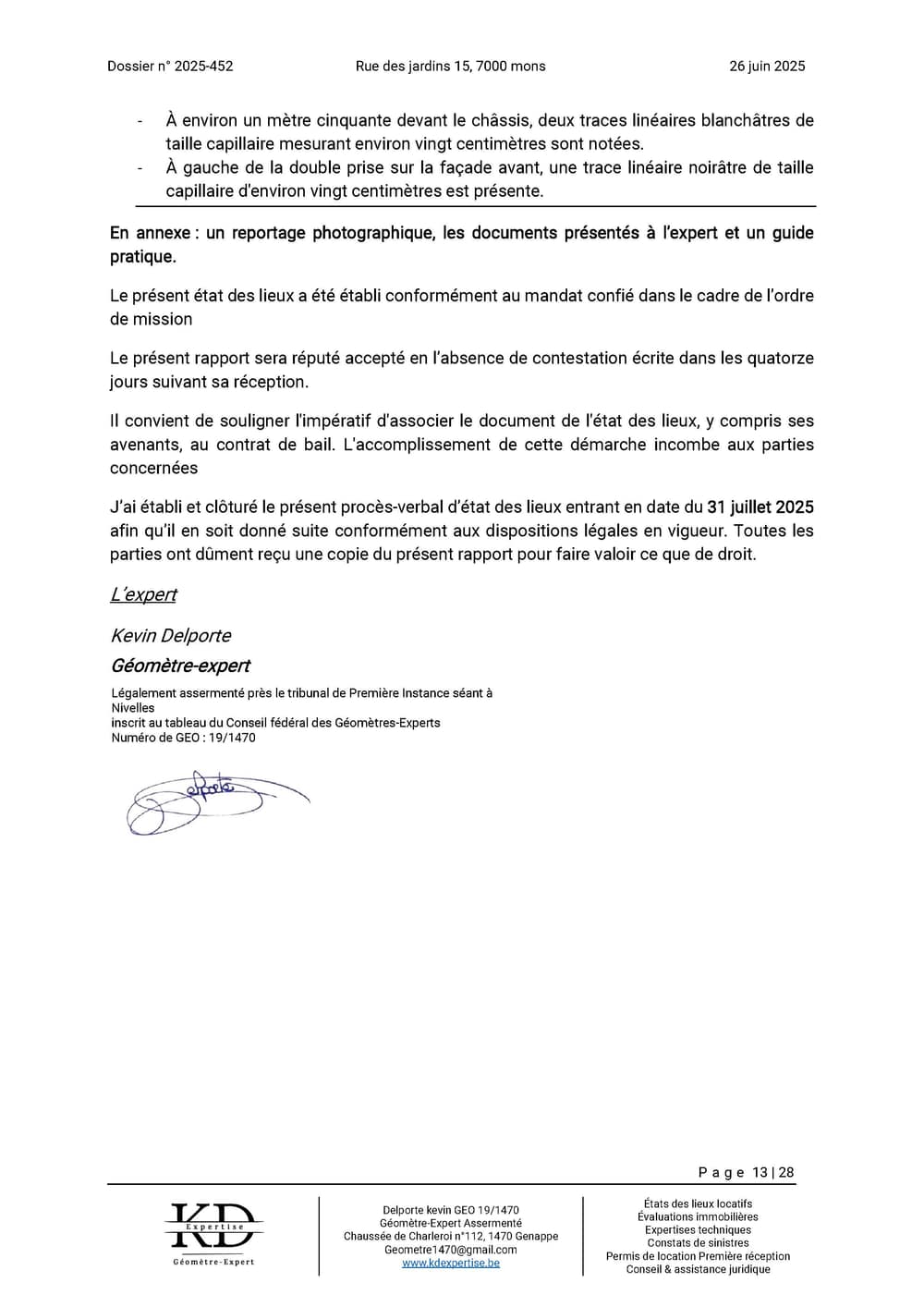Exemple de rapport d'état des lieux KD Expertise – page 13 sur 28