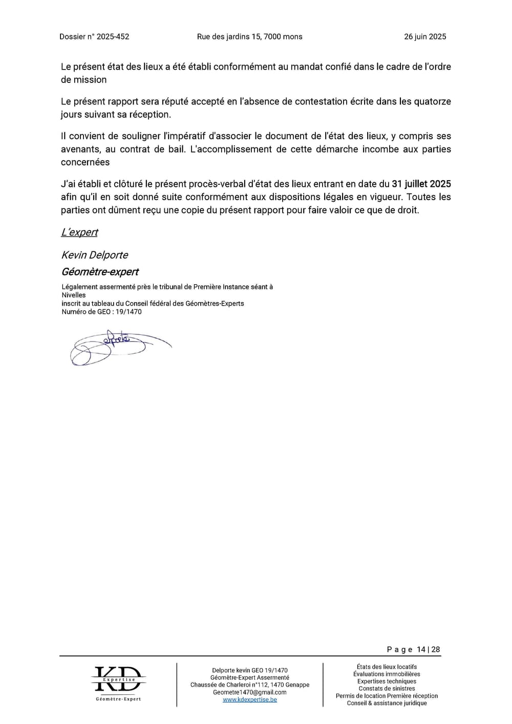 Exemple de rapport d'état des lieux KD Expertise – page 14 sur 28