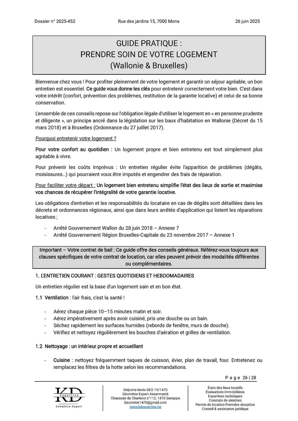 Exemple de rapport d'état des lieux KD Expertise – page 26 sur 28