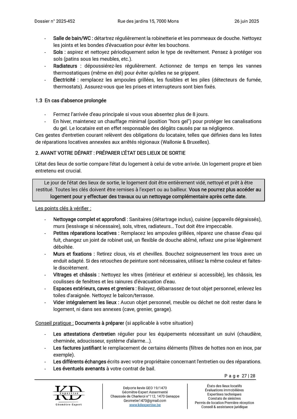 Exemple de rapport d'état des lieux KD Expertise – page 27 sur 28