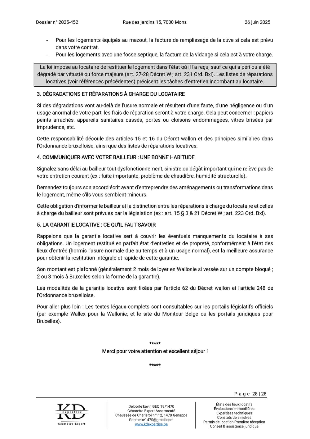 Exemple de rapport d'état des lieux KD Expertise – page 28 sur 28